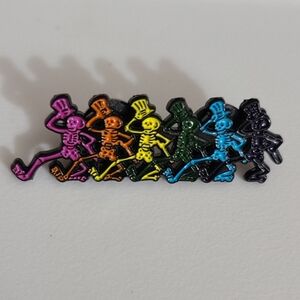 Grateful Dead dancing rainbow skeletons skull band dead head pin brooch